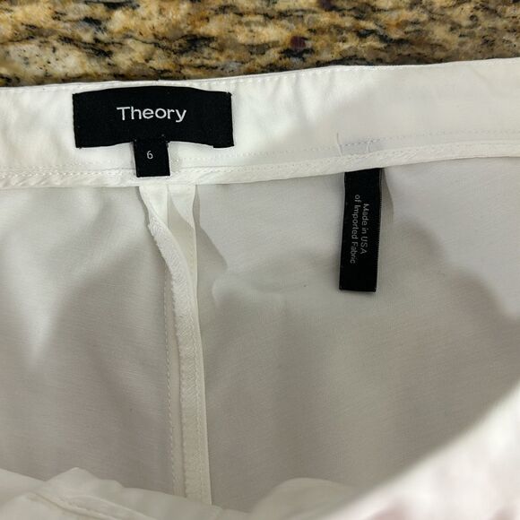 Theory White Cotton Blend Mid Rise Tapered Leg Pants Size 6 - Picture 4 of 9